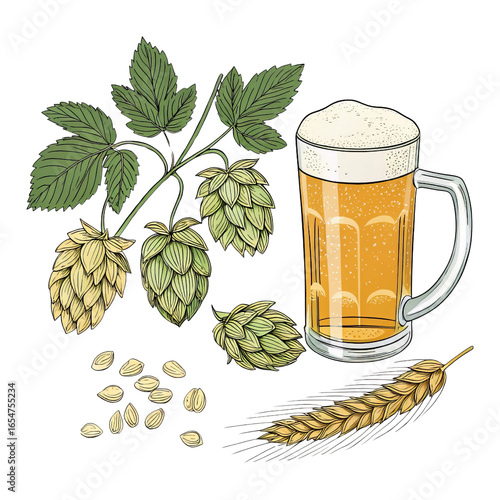 Hand-Drawn Beer Mug with Ho...