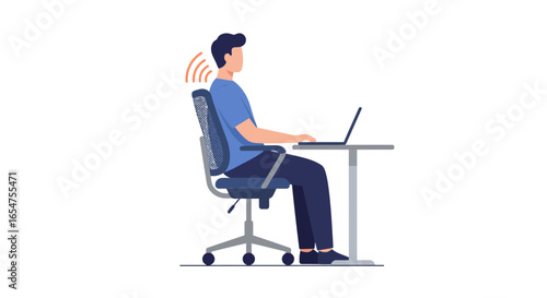 Modern worker experiences neck pain at desk job using laptop, needs ergonomic office chair support
