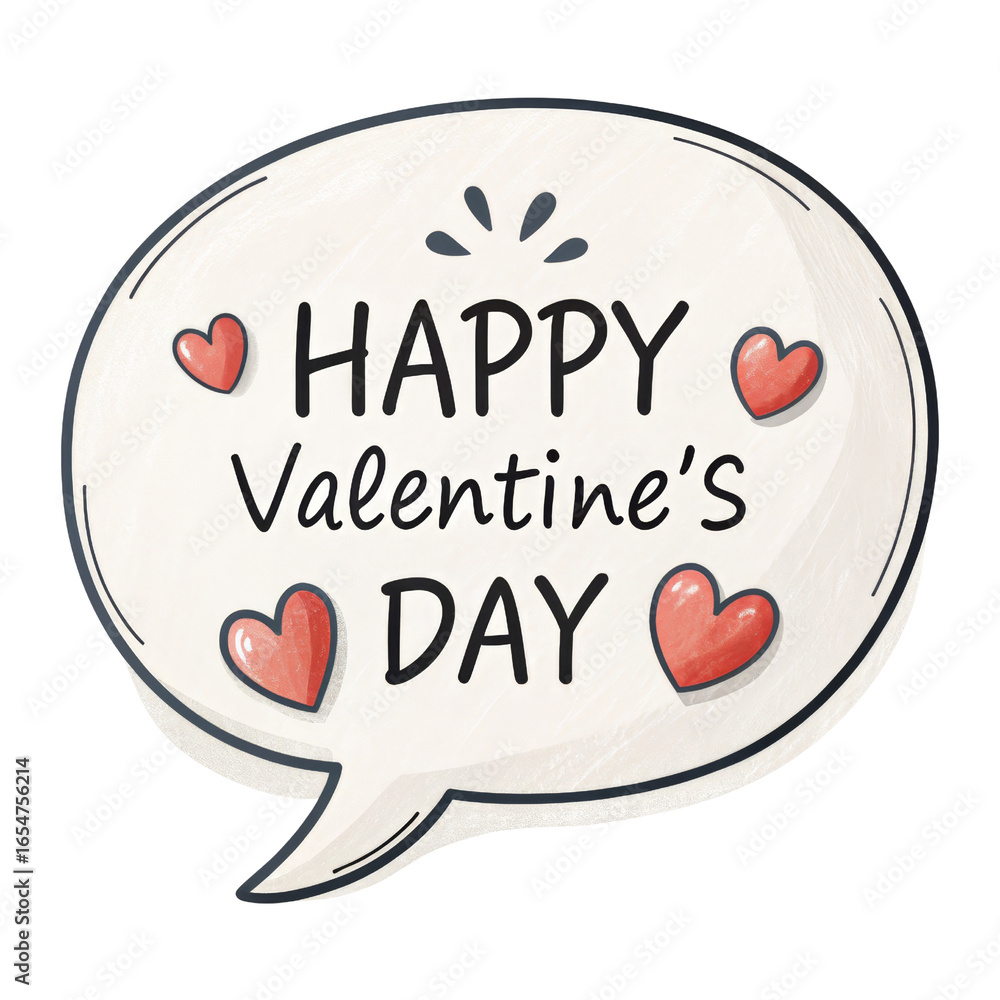 Obraz premium Happy Valentine's Day Speech Bubble, Cartoon Hearts, Isolated on Transparent Background, Valentine's Day, Speech Bubble, Hearts