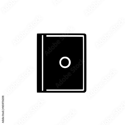 Black binder with circular hole on the cover displayed on a clean white background showcasing a simple design