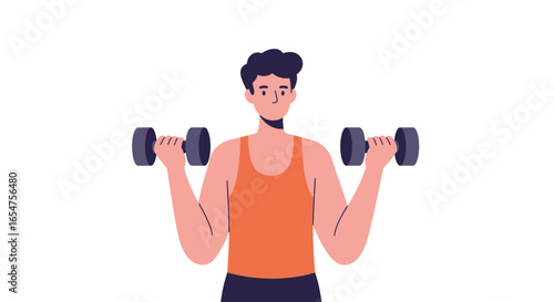 Man working out lifting dumbbells, focused on fitness, health, and a strong body