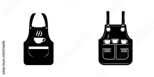 Aprons designed for baristas featuring coffee cup graphics and pockets for utility with a modern touch