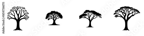 Various silhouettes of trees displaying unique designs and styles for artistic inspiration and nature representation during the day
