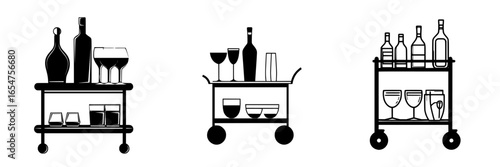 Various styles of cocktail carts showcasing drinks and glassware for entertaining at home