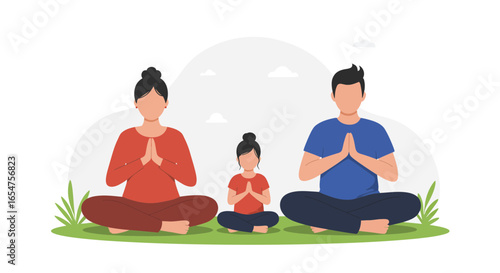 Family meditating together in peaceful pose, fostering mindfulness and well-being at home