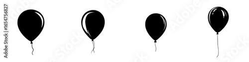 Black balloons floating against a white background, creating a striking visual contrast and emphasizing simplicity in design