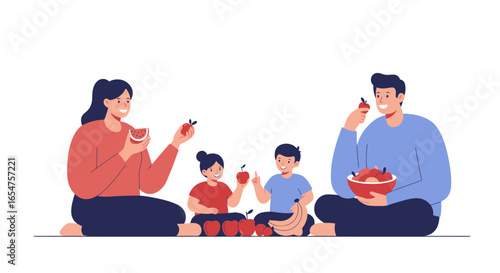Happy family enjoying healthy fruits together, sharing a moment of joy and connection