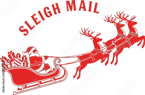 Sleigh Mail Christmas Rubber Stamp Vector Illustration