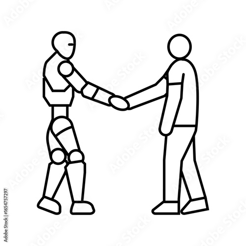 human robot interaction social robotics line icon vector illustration