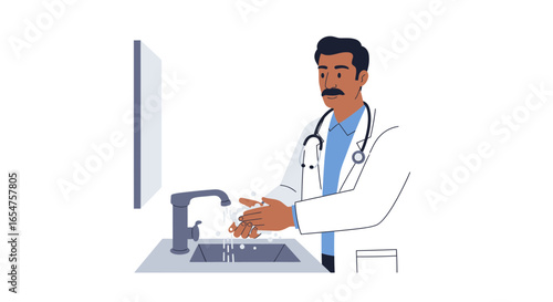 Doctor washing hands diligently for hygiene and health in a professional medical setting