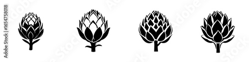 Artichoke illustrations showcasing various styles and details in black and white on a clean background