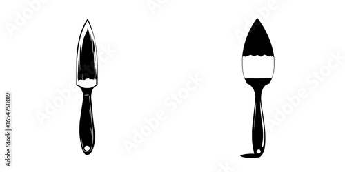 Detailed illustrations of garden tools showcasing a trowel and a digging knife