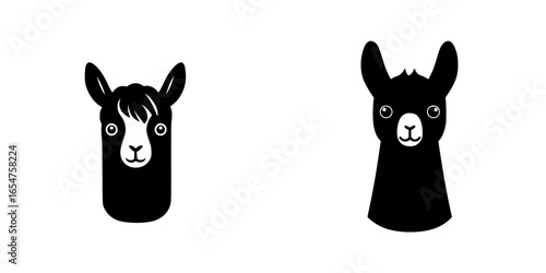 Two stylized black llamas with distinct facial features displayed in a minimalist design