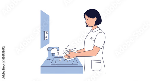 Dedicated nurse washing hands thoroughly for hygiene and health safety in hospital setting