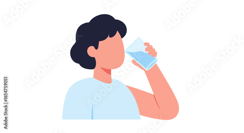 Hydrated young person drinking refreshing glass of water for healthy lifestyle and wellness concept