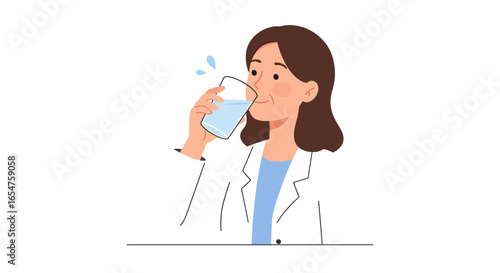 Hydrated professional woman drinking water, healthy lifestyle and wellness for business success vector
