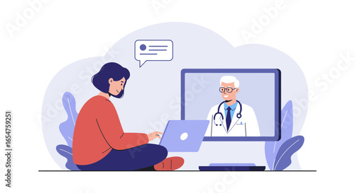 Convenient telehealth consultation with doctor using laptop for virtual healthcare and medical advice online