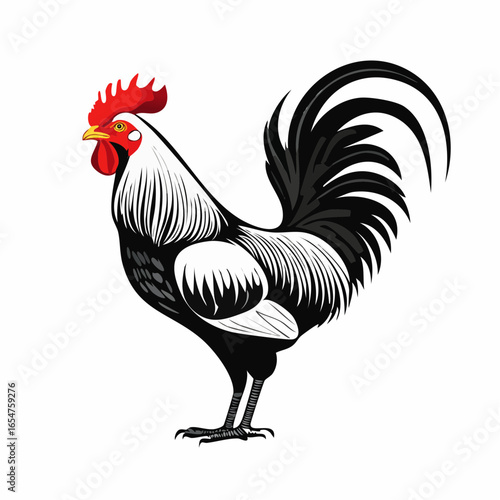 Rooster Standing Image Vector Illustration isolated on white background.