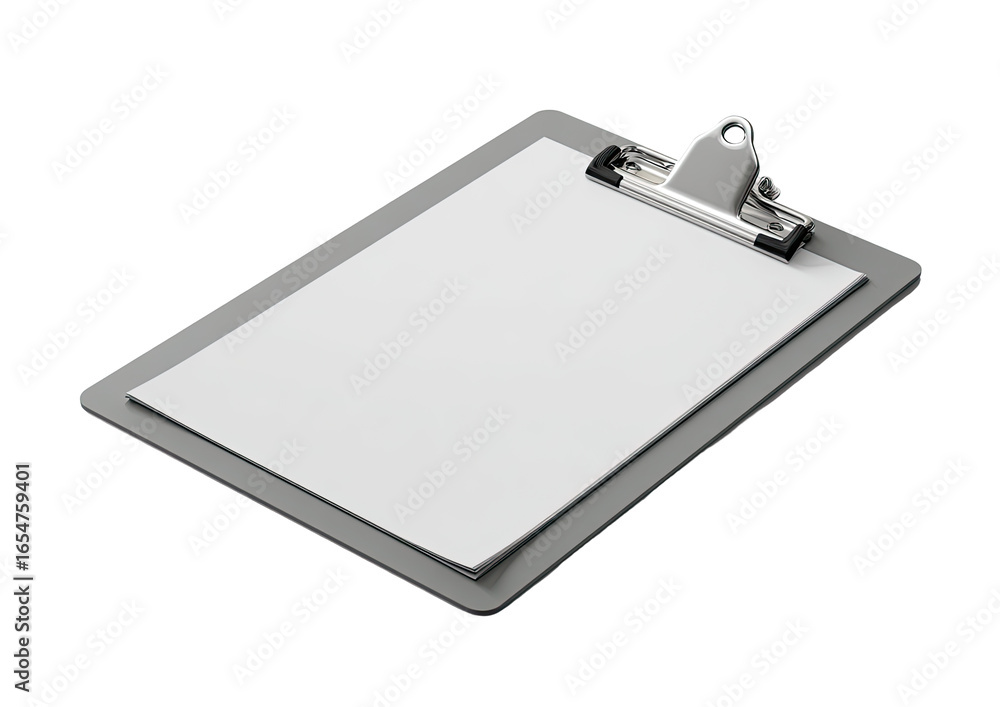 Gray clipboard with blank paper