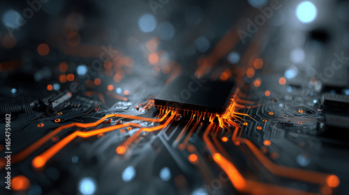 close-up shot of a glowing computer chip