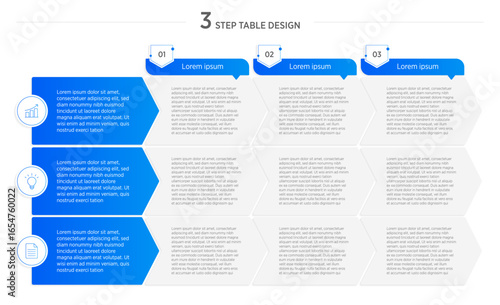 Versatile Table Designs: 3 step PowerPoint design Layouts