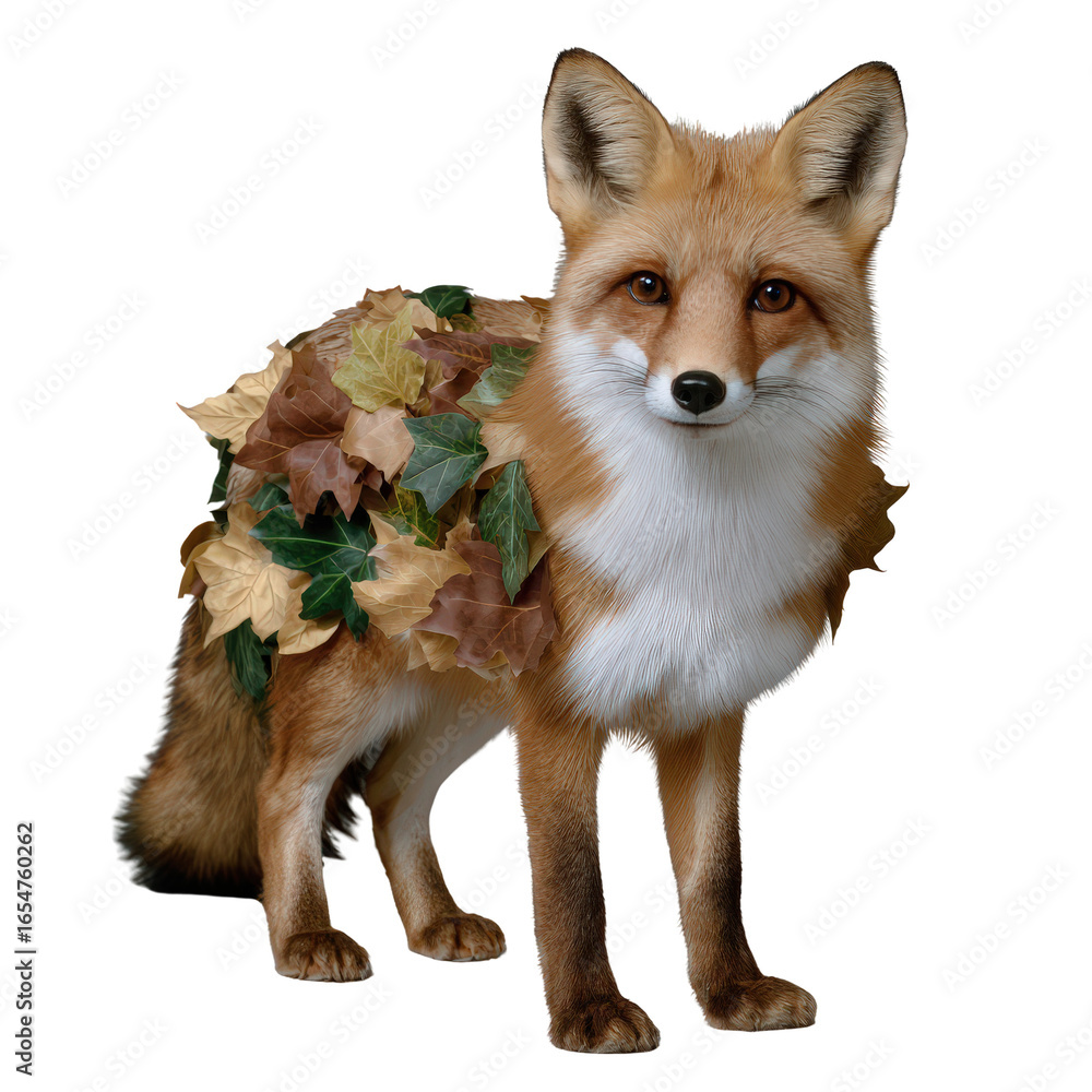 Fototapeta premium Captivating Fox Surrounded by Colorful Autumn Leaves in Whimsical Nature Portrait