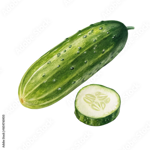 Watercolor Cucumber with Sl...