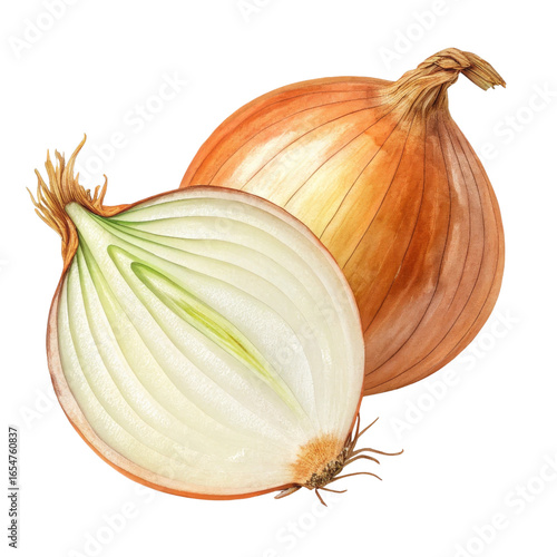 Watercolor Onion Halves Com...