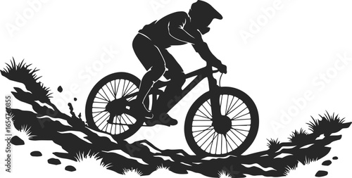 silhouette of an extreeme downhill mountain biker vector illustration