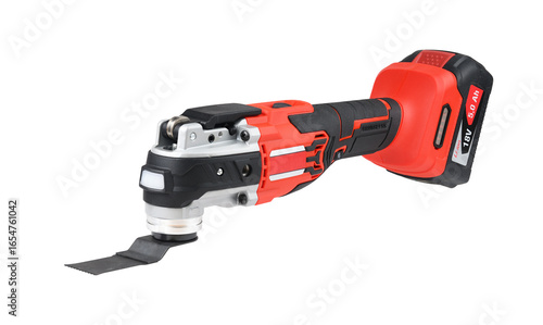 Oscillating multi-tool innovative tool designed for versatile cutting and sanding tasks isolated on white background.