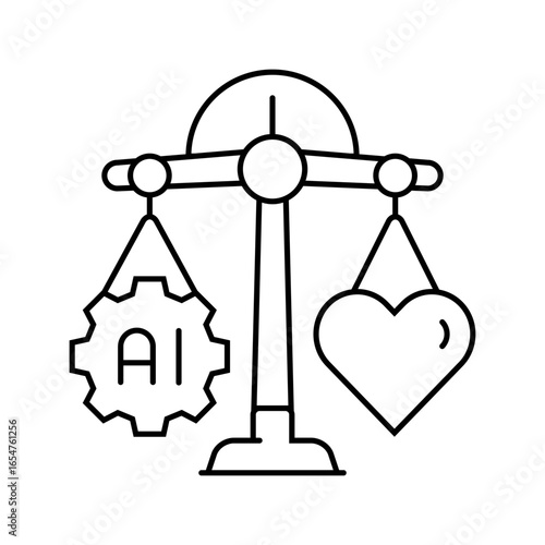 ethical ai balance scale deep learning line icon vector illustration