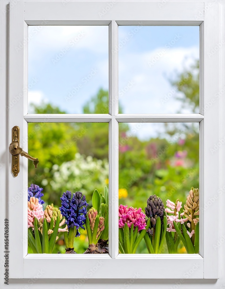 Obraz premium Spring garden view from a window