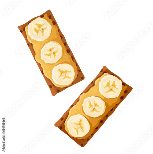 Cracker Snack with Peanut Butter and Banana Slices Illustration Isolated on White Background