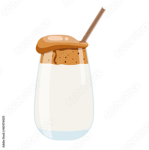 Dalgona Coffee in Glass with Straw Illustration Isolated on White Background