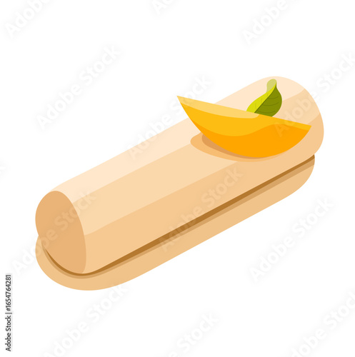 Apricot Eclair with Sweet Cream Illustration Isolated on White Background