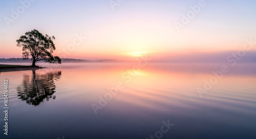 Obraz na plátně Serene Pastel Lake with Calm Reflections – Relaxing Meditation and Tranquil Natu
