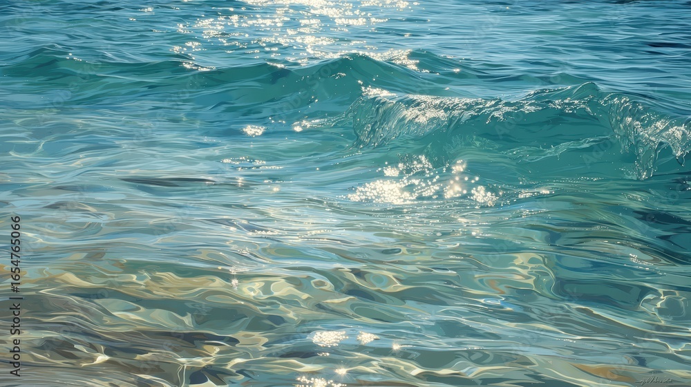 Fototapeta premium Painterly ocean waves in artistic rendering, ideal for home decor stores, coastal restaurant wall art, travel magazine features