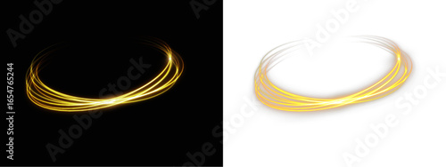 Spiral magic beam with glowing neon twirl effect, gold sparkle fire particles, bright Christmas shine, stylish glamour luxury background for decoration elements.