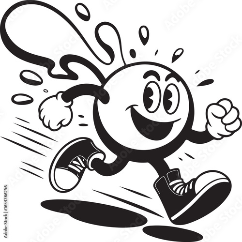 Retro cartoon character running with red splatter