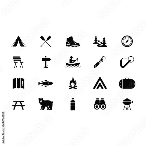Collection of camping and outdoor adventure icons