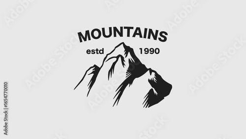 Mountain emblem or icon. Hand drawn frozen peaks for your design, water bottle, expeditions, adventure and lifestyle business. Explore hills and woods. For clothing