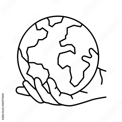 hands holding a globe eco conscious line icon vector illustration