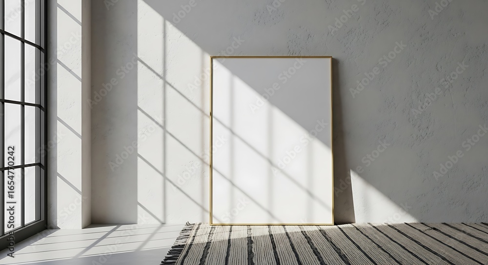 Obraz premium Bright room with large window and geometric shadow patterns