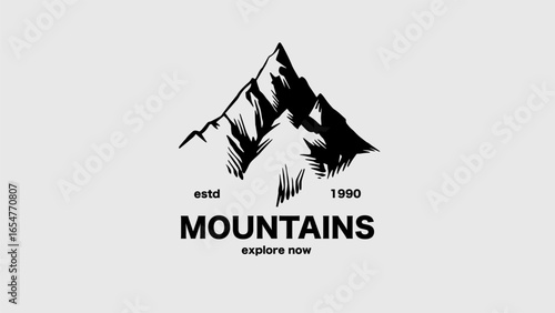 Mountain emblem or icon. Hand drawn frozen peaks for your design, water bottle, expeditions, adventure and lifestyle business. Explore hills and woods. For clothing