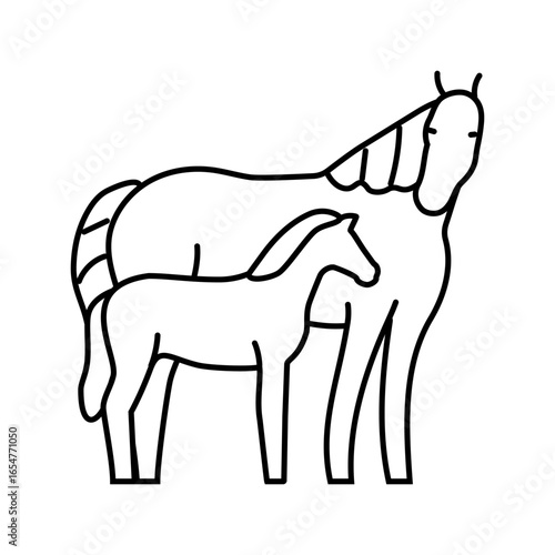 foal mare horse breeding line icon vector illustration