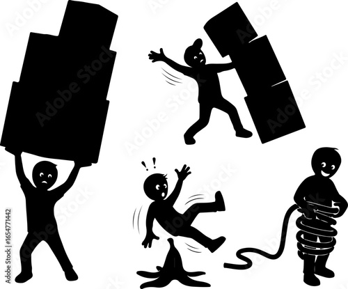 Funny Kids Silhouette in Clumsy and Accident Situations