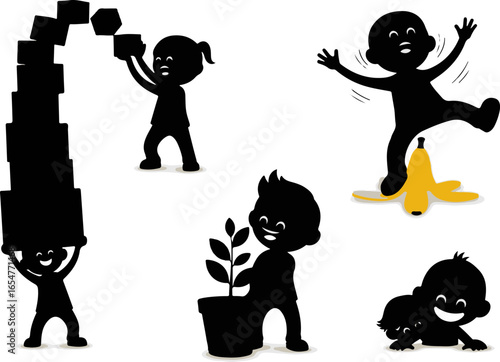 Funny Kids Silhouette in Clumsy and Accident Situations