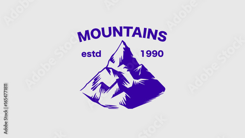 Mountain emblem or icon. Hand drawn frozen peaks for your design, water bottle, expeditions, adventure and lifestyle business. Explore hills and woods. For clothing