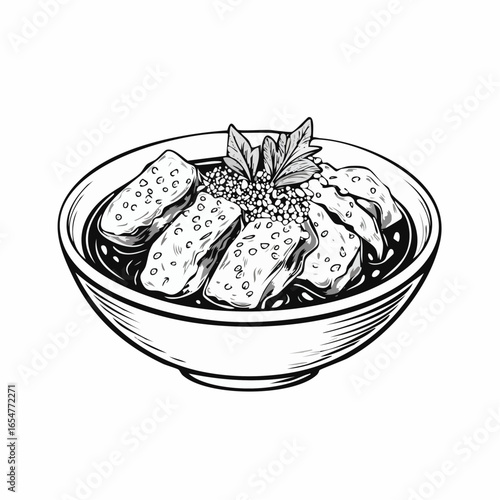 Sesame sauce fried meat image vector isolated on white background.