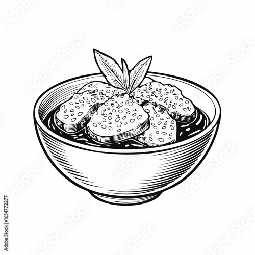 Sesame sauce fried meat image vector isolated on white background.